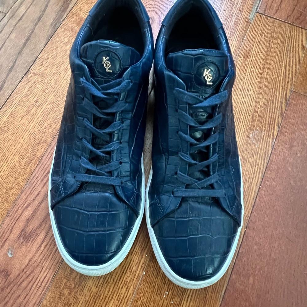Kurt Geiger London - Navy Blue Crocodile Embossed Leather Men's Shoes